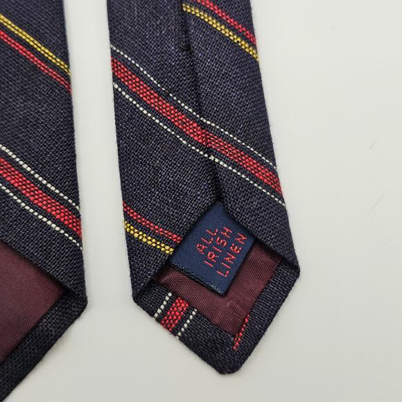 Brooks Brothers Navy Red Yellow Regiment Stripe All Irish Linen Tie 56" - Picture 5 of 7